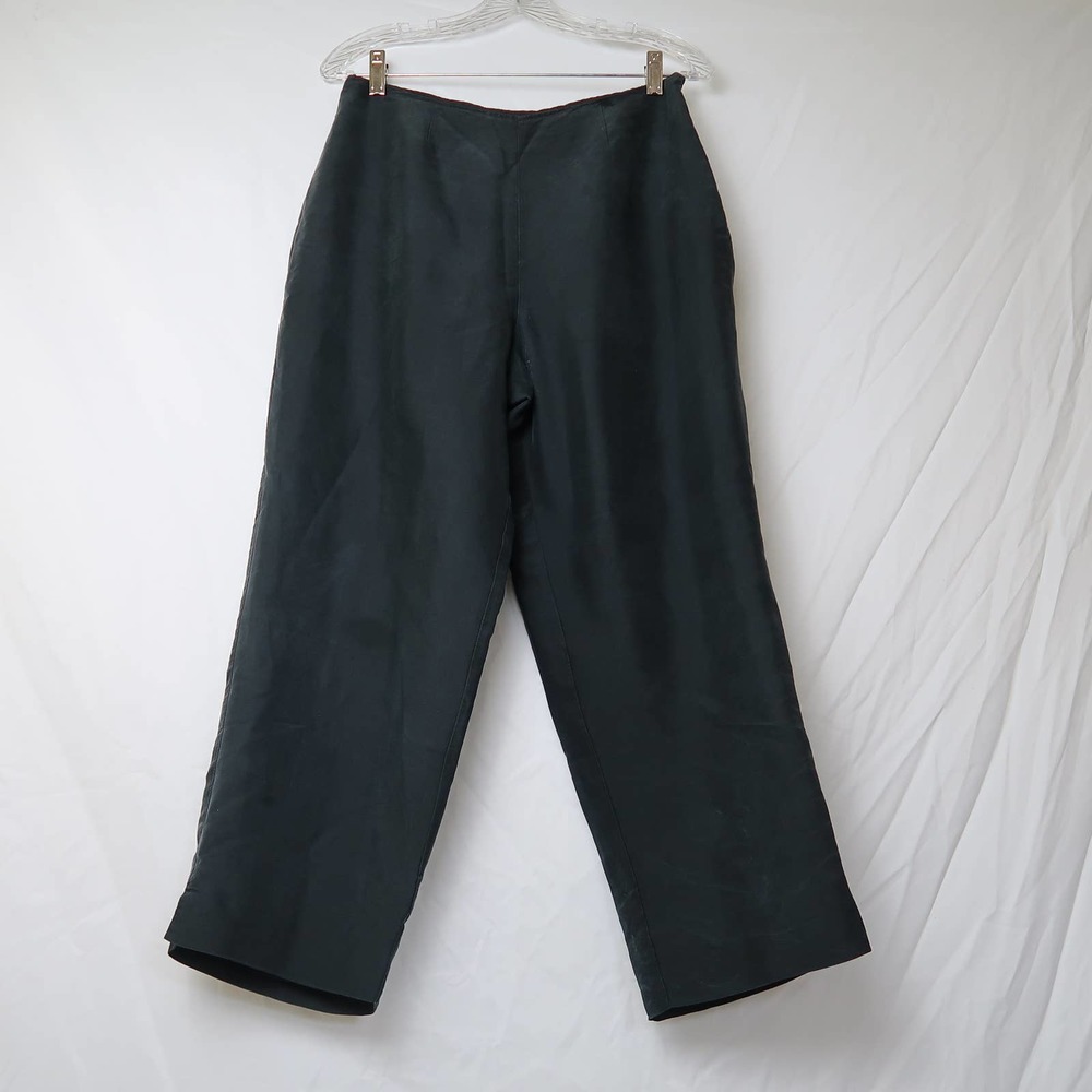 Vintage 90s Silkland black silk straight leg cropped pants 29"